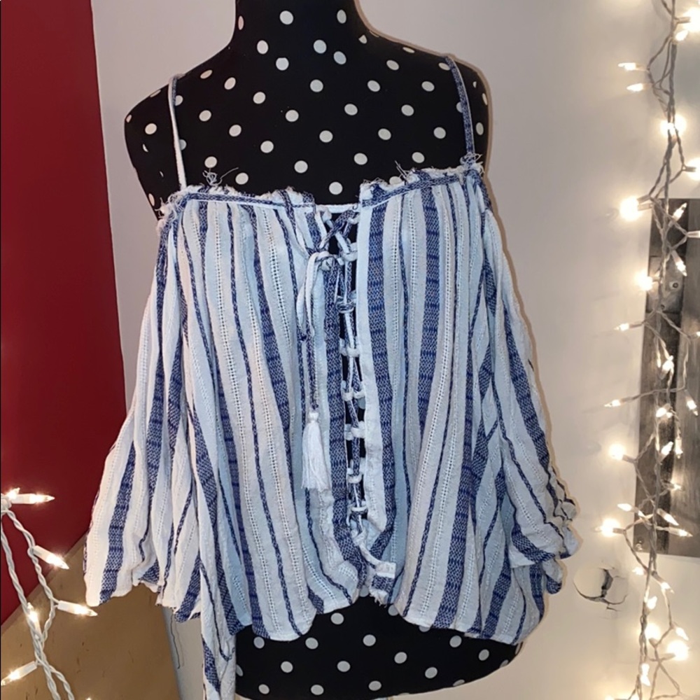 Striped open shoulder top